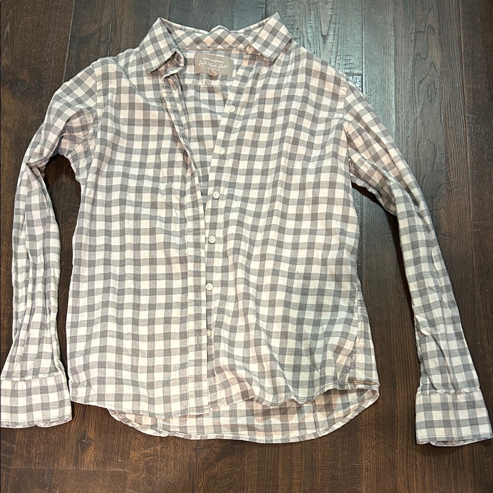 J. Crew Gray and White Checkered Shirt